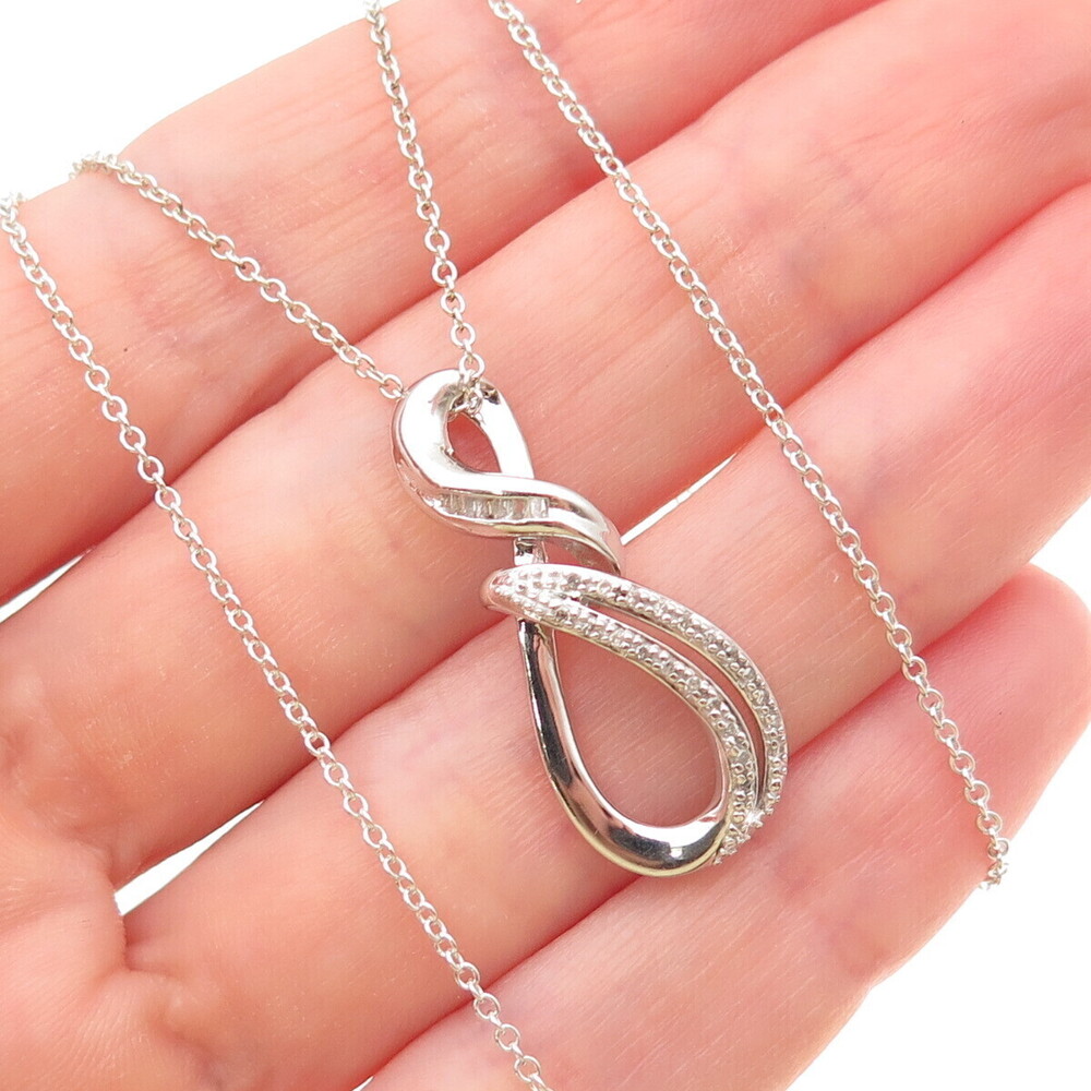 Sun 925 Sterling Silver Real Diamond Infinity Cable Chain Necklace 18"